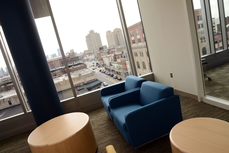 Seating on the fifth floor of the Student Center.