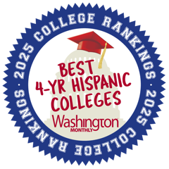 image of the Washington Monthly Best 4 Year Hispanic College badge