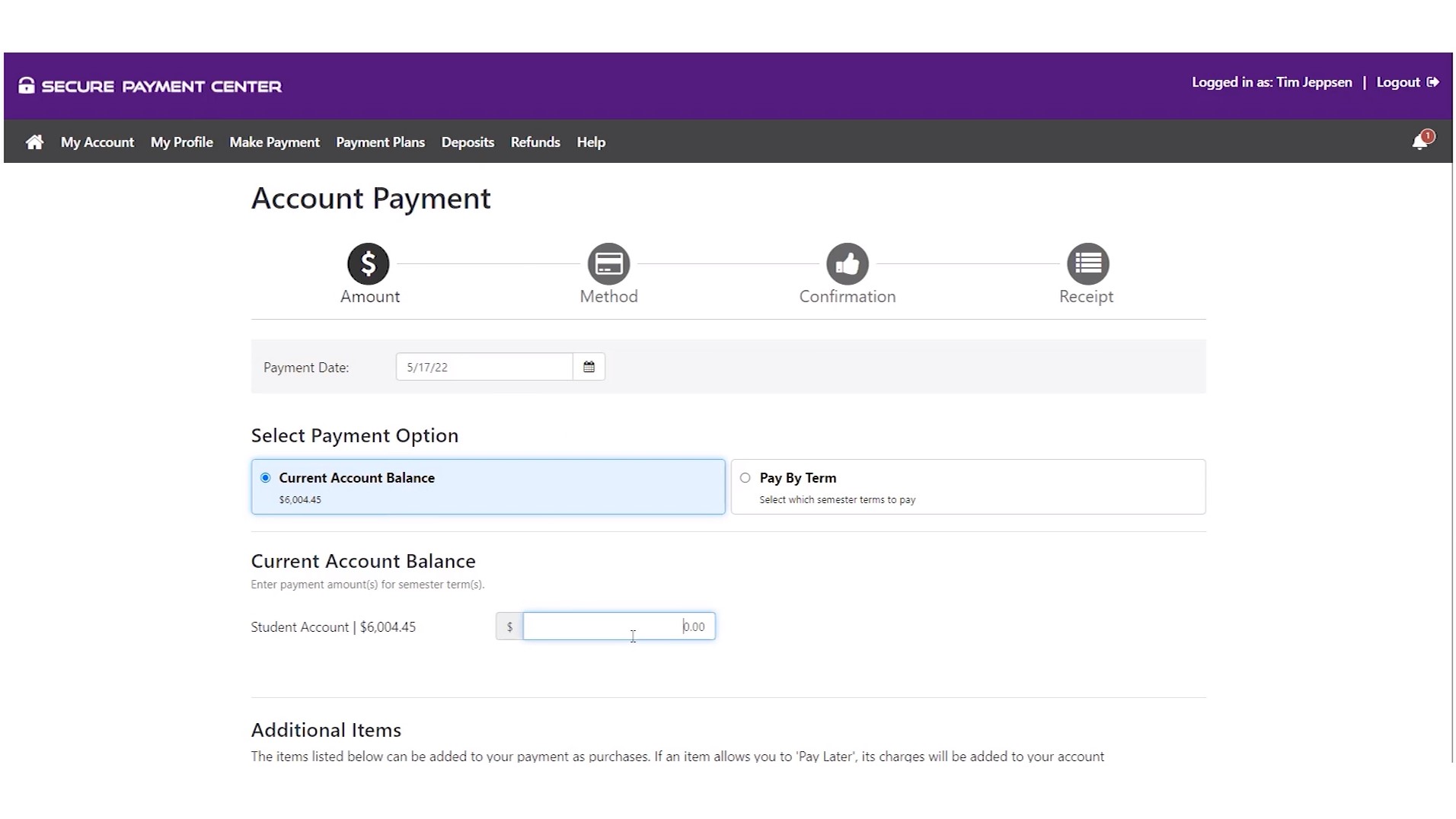 TransferMate Student Account Center Make Payment