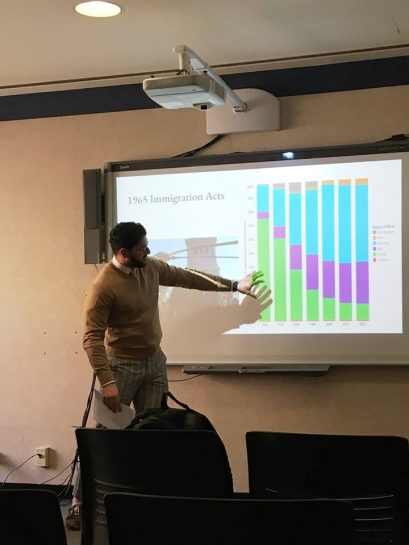 Noble explaining his graph on the 1965 Immigration Acts.