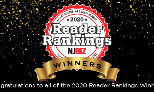 Photo of a ribbon that reads "NJBIZ 2020 Reader Rankings Winners"