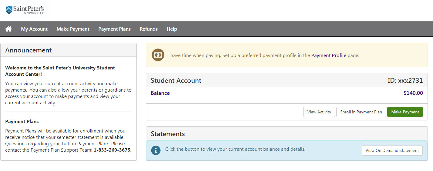 Student Account PAYMENT CENTER