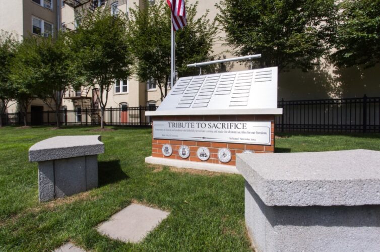 Tribute to Sacrifice Veterans Memorial on the Saint Peter’s campus.